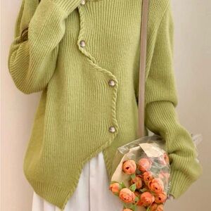 SHEIN Light Green Asymmetrical Cardigan